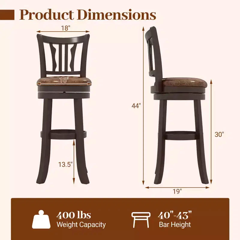 Costway 30 Bar Height Swivel Bar Stools Set of 2 w/Back & Faux Leather Seat