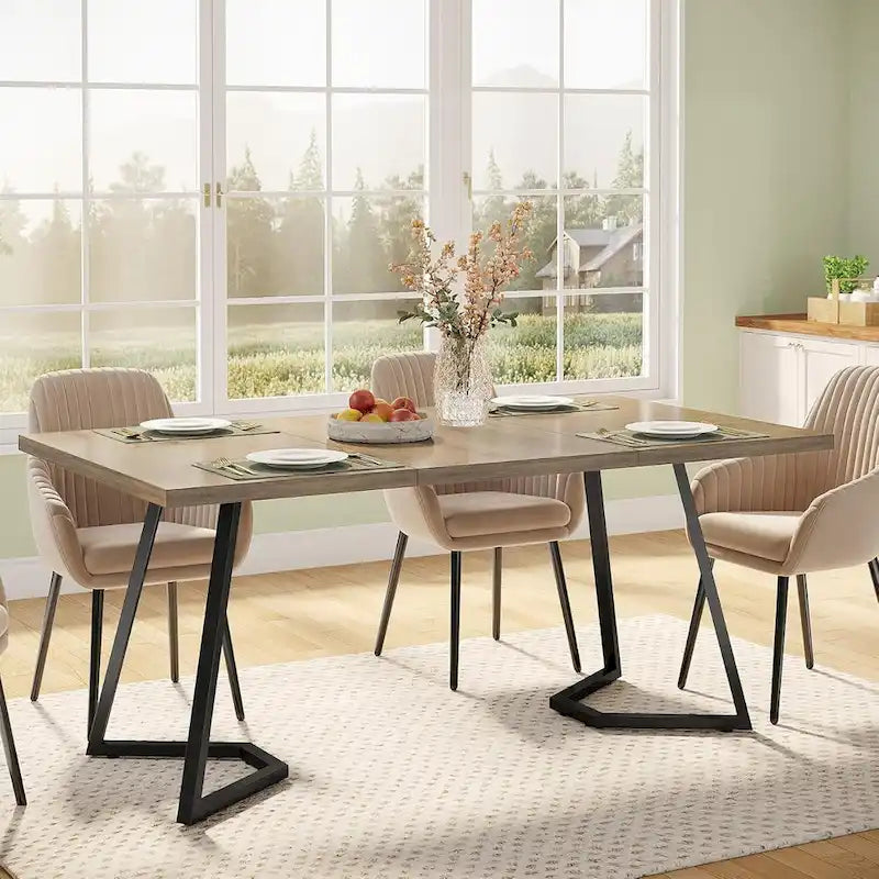Dining Table – White & Gold / Brown / Grey, Faux Marble Top, Metal Frame, Adjustable Feet, Modern Style