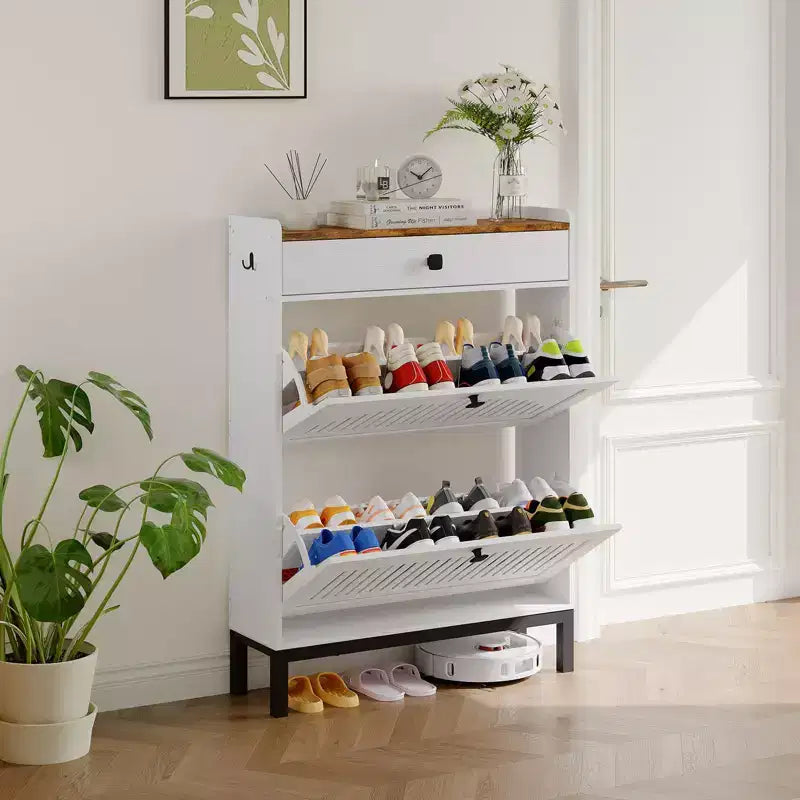 Shoe Storage Cabinet with 2 Flip Drawer, Shoes Organizer with with Top Drawer, Adjustable Shoe Rack