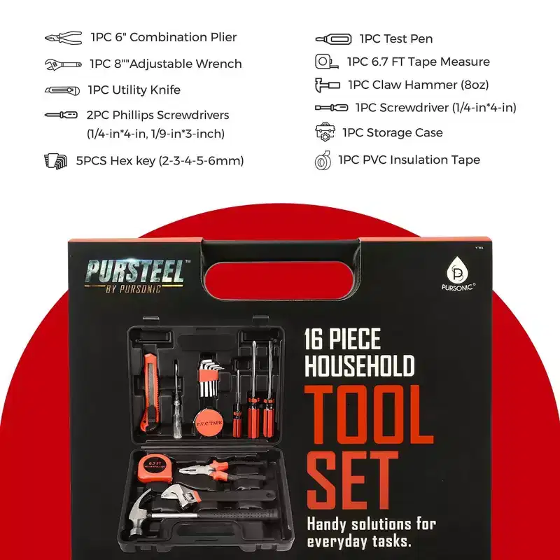 Handy Solutions 16-Piece Tool Kit + Cordless Power Scrubber + 2-in-1 Mini Wireless Vacuum & Air Duster Bundle