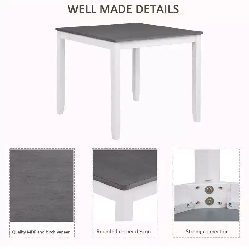 MAYEERTY 5-Piece Modern Dining Set, Wood Table with 4 Chairs, Grey & White Two Tone