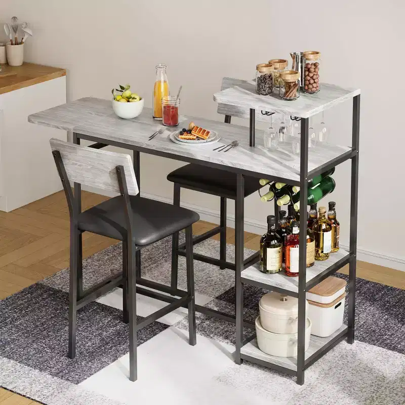 Dining Table Set for 2, Kitchen Table and Chairs, Bar Table Set with 2 Bar Stools, 3 Piece Dining Room Table Set for Small Space, Apartment