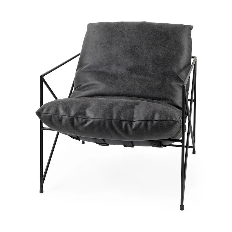 Faux Leather Accent Chair – Brown / Black, Modern Style, X-Frame Metal Legs, Seats 1