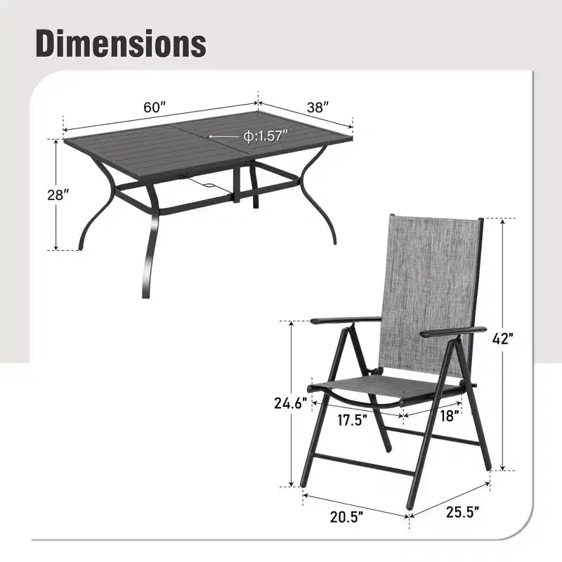 Captiva Designs 7pc Patio Dining Set with Slat-top Rectangle Table & Sling Foldable Chair