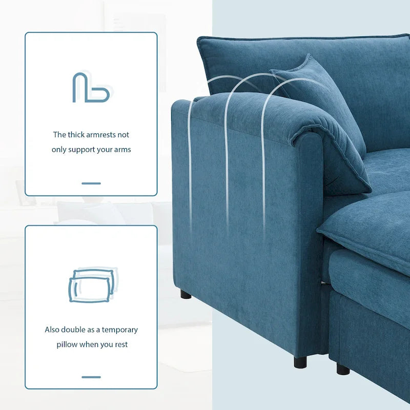 136  U-Shaped Chenille Cloud Sectional Sofa with Dual Ottomans