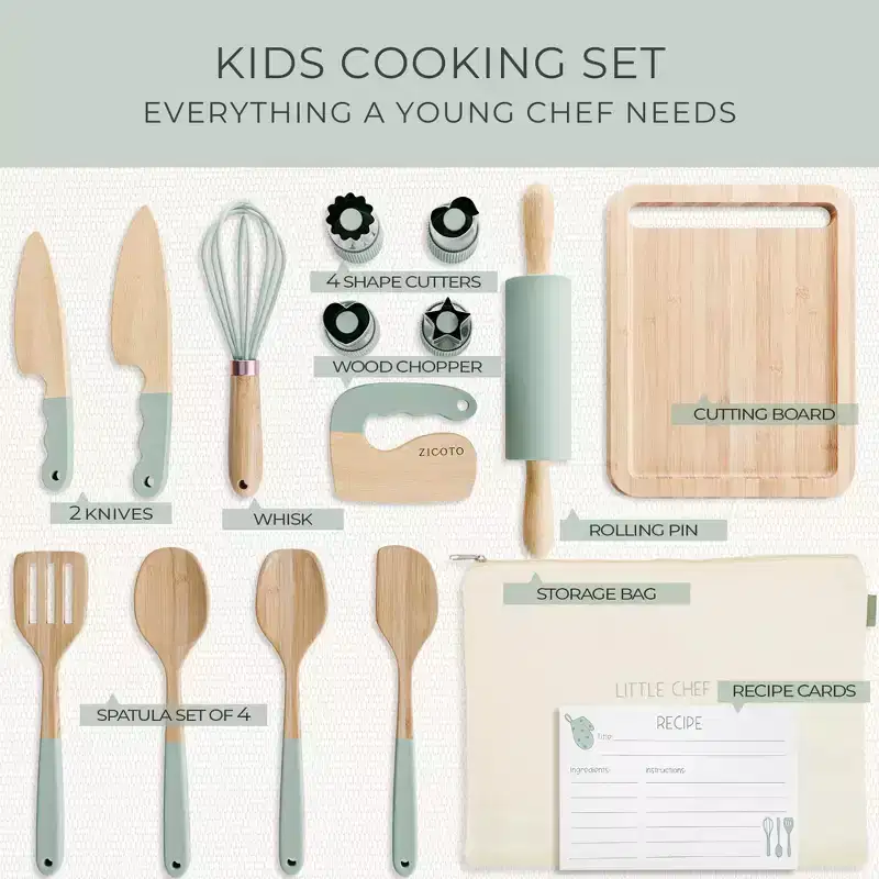 Wooden Cooking & Baking Set for Kids  Safe, Real Kitchen Tools  Durable Utensils, Perfect Gift for Creating Lasting Family Memories