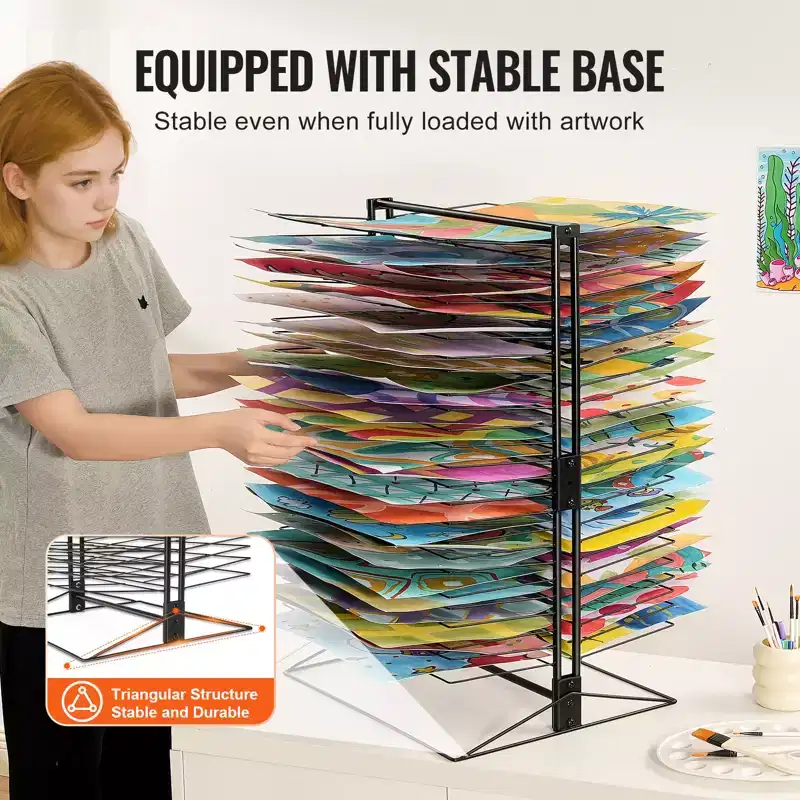 VEVOR Art Drying Rack, 50 Removable Shelves 20 x 17 x 30 inch Paint Drying Rack with Stable Base, Carbon Steel Metal Painting Drying Rack, Black